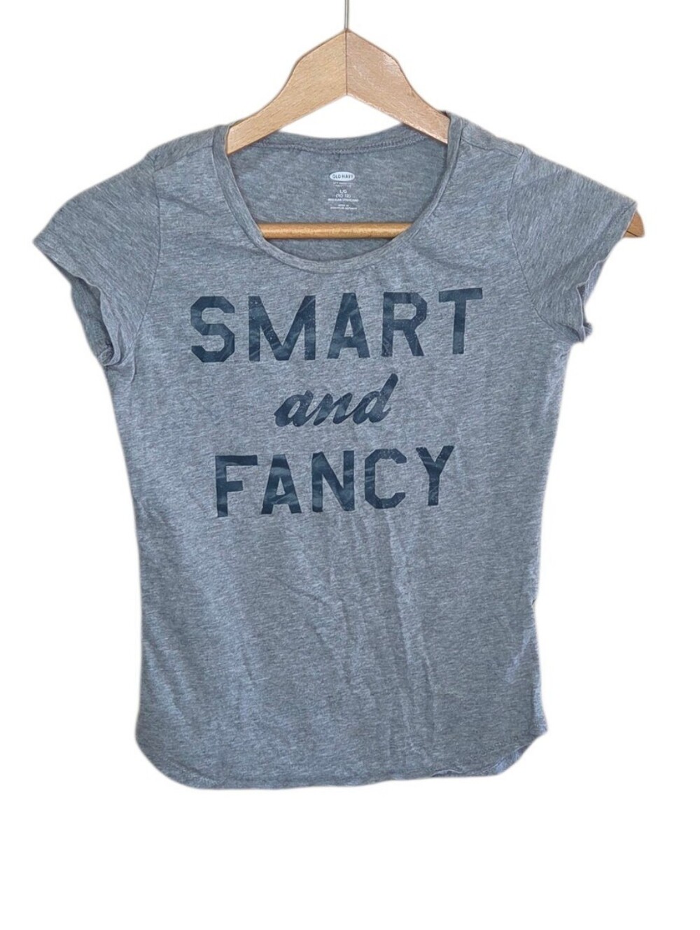 Old Navy Gray Cap Short Sleeve Smart & Fancy Graphic Tee Girls Size Large 10-12